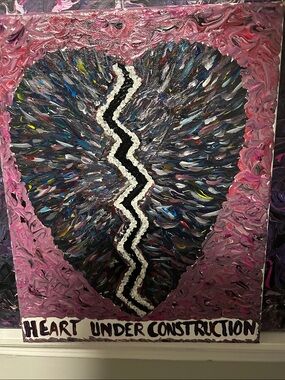 Heart Under Construction Abstract Canvas Art - Pink Accent